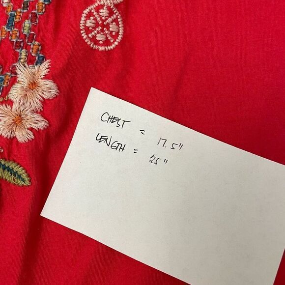 JOHNNY WAS Ellia Puff‎ Sleeve Tee , tangerine front back embroidered size - Picture 9 of 9